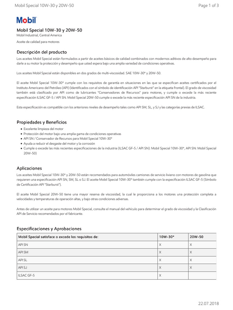 GLXXMobil Special 10W30 20W50 | PDF | Lubricante | Aceites