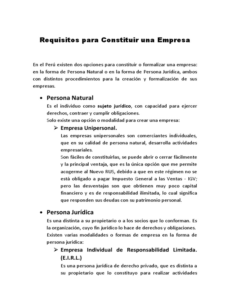 Creacion De Una Empresa Conceptos Legales Economias