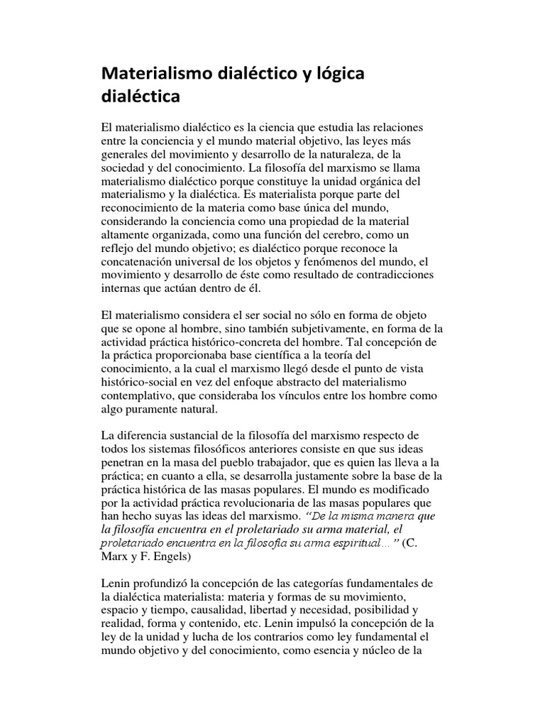 Materialismo Dialéctico Y Lógica Dialéctica Pdf Dialéctico
