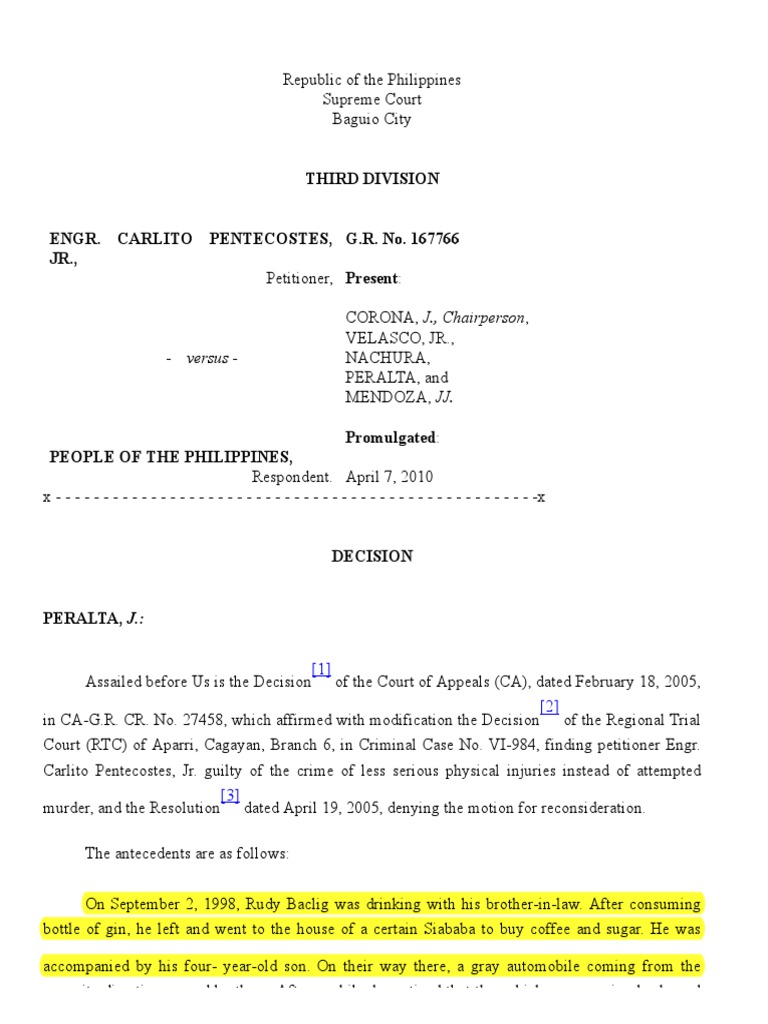 Supreme Court Ruling on Pentecostes Case | PDF | Witness | Assault