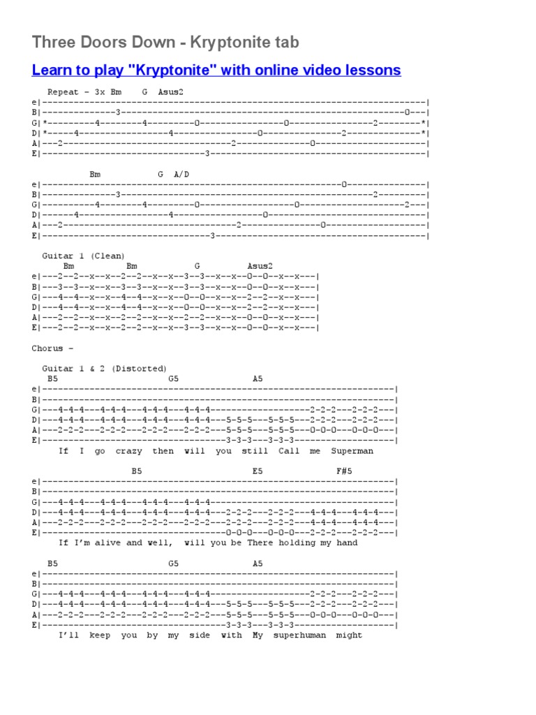 Three Doors Down Kryptonite | PDF | Song Structure | Vocal Music