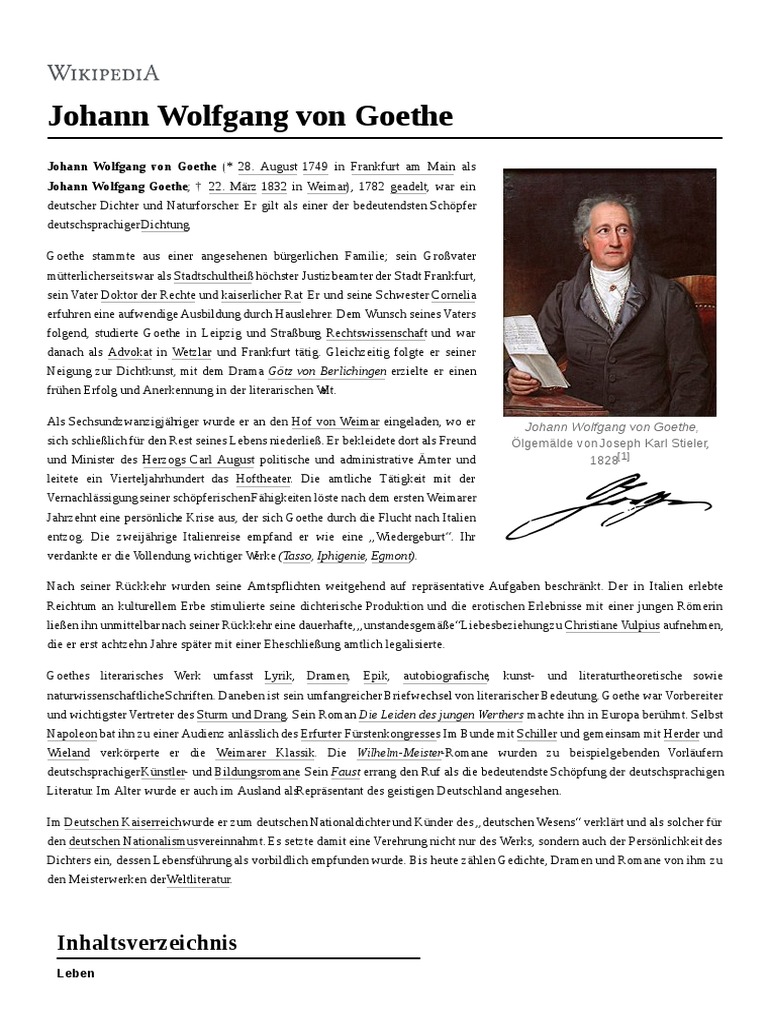 Johann Wolfgang Von Goethe | PDF