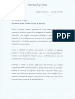 Carta de Andrés Manuel López Obrador enviada Donald Trump