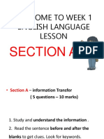 Welcome To Week 1 English Language Lesson: Section A