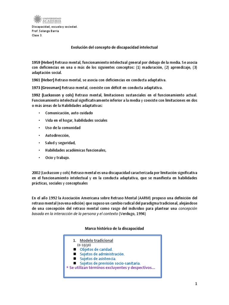 Evolución del concepto de discapacidad intelectual | PDF | Discapacidad ...