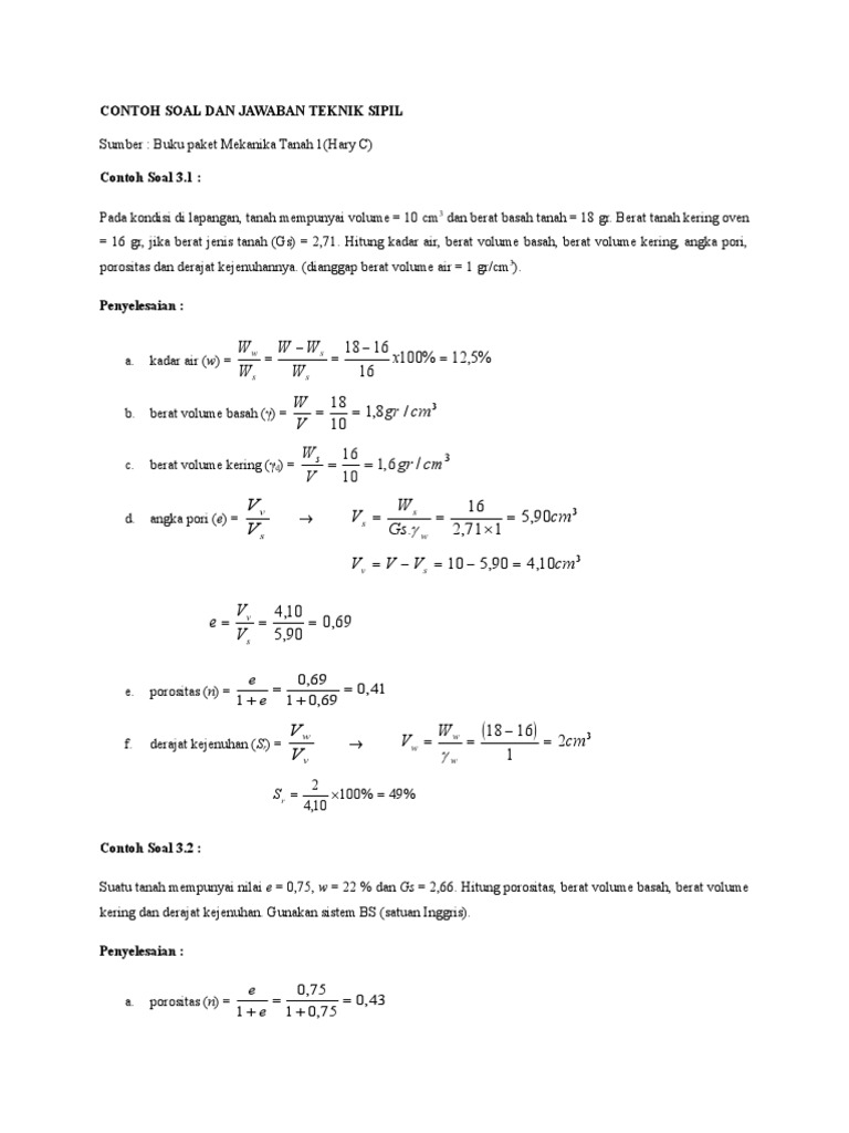 Contoh Soal Pemadatan Tanah Guru Galeri
