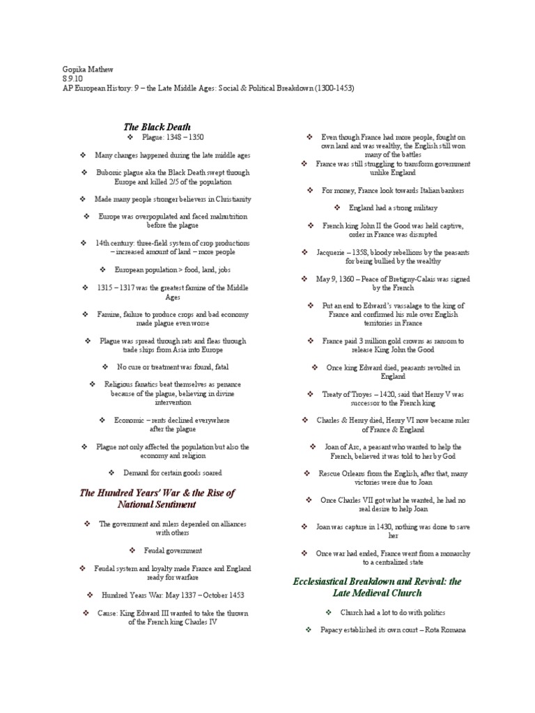 Late Middle Ages: Plague and Politics | PDF | Pope | Middle Ages