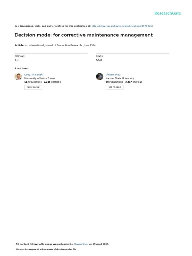 Corrective Maintenance Decision Model | PDF