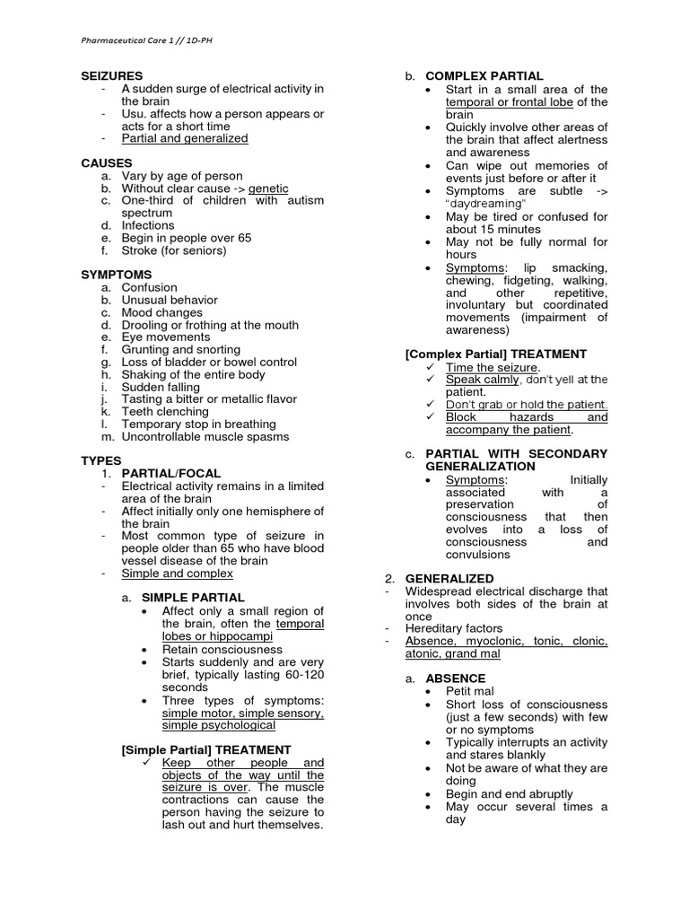Seizures: Pharmaceutical Care 1 // 1D-PH | PDF | Neurological Disorders ...