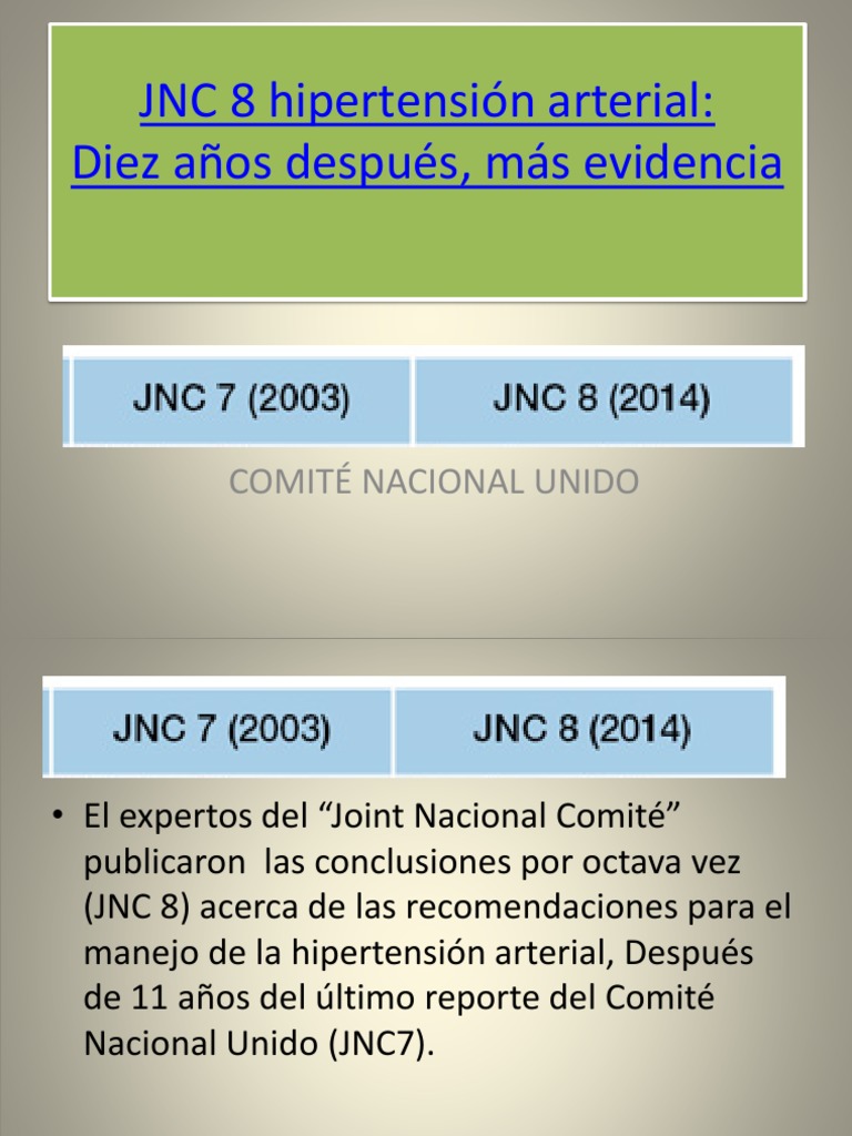 JNC 8 Hipertensión Arterial | Hipertensión | Medicina CLINICA