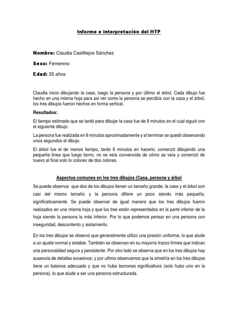 Informe e Interpretación Del HTP | Hoja | Dibujo