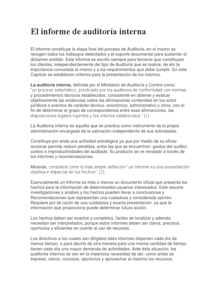 El Informe de Auditoría | PDF | Contabilidad | Auditoría