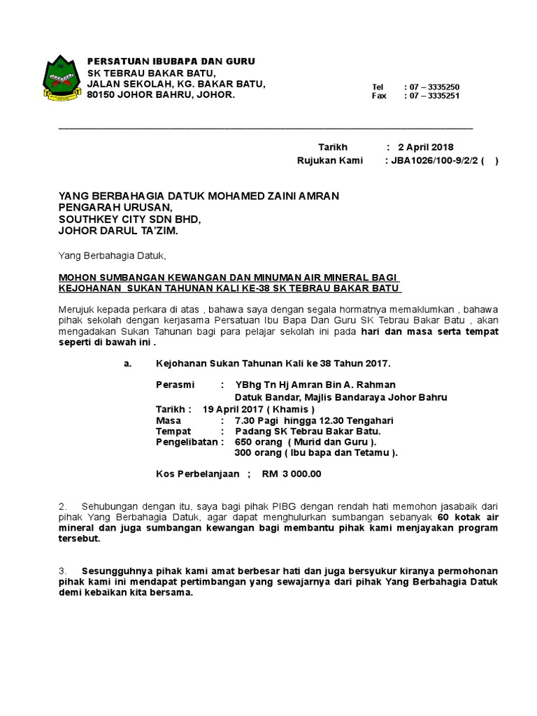 Surat Mohon Sumbangan Kewangan - voczeep