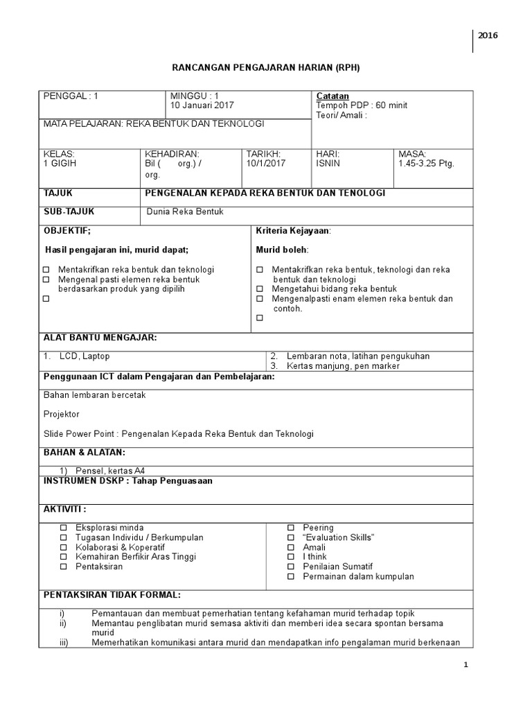 1 Contoh Rph Rbt Ting 1 Pdf