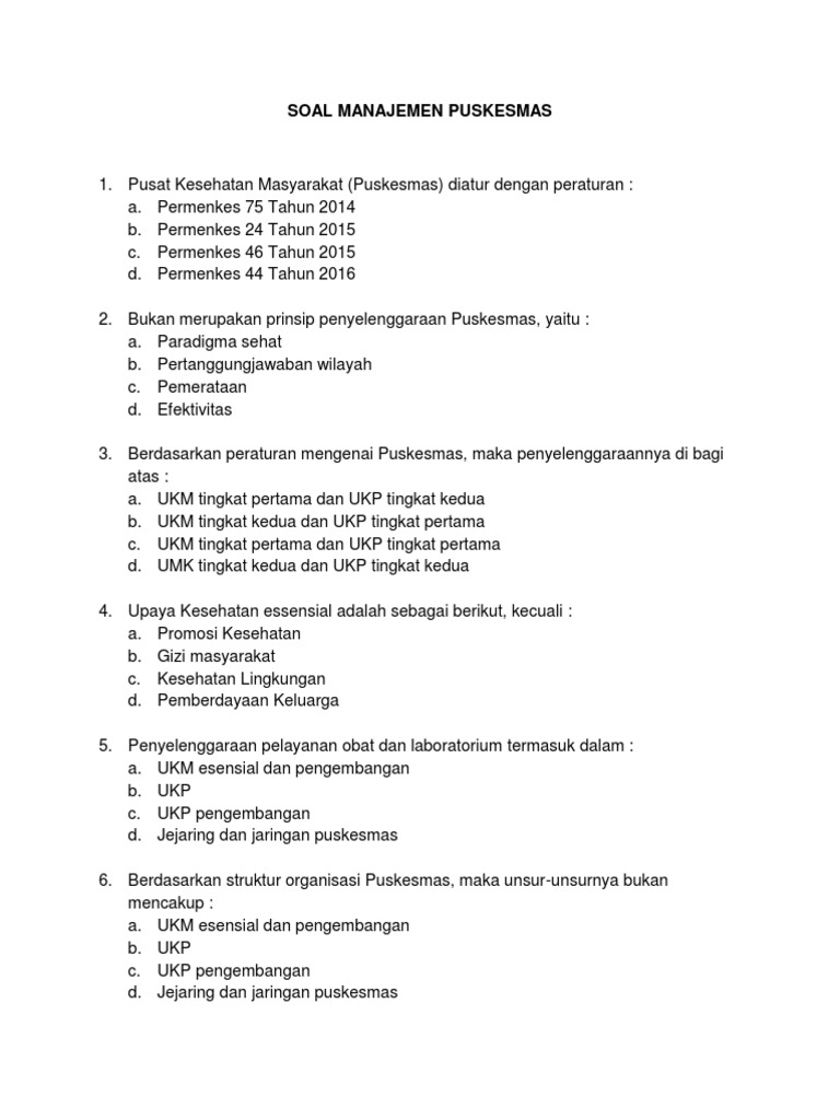 Soal Manajemen Puskesmas