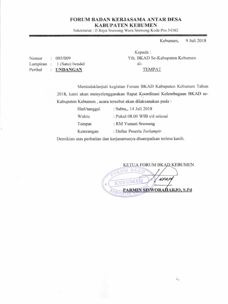 Surat Undangan Rakor Kelembagaan
