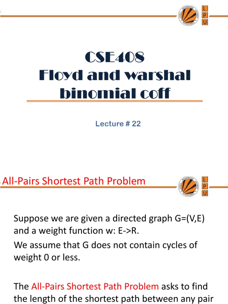 Lecture 22 (Floyd and Warshal) | PDF | Computational Problems ...
