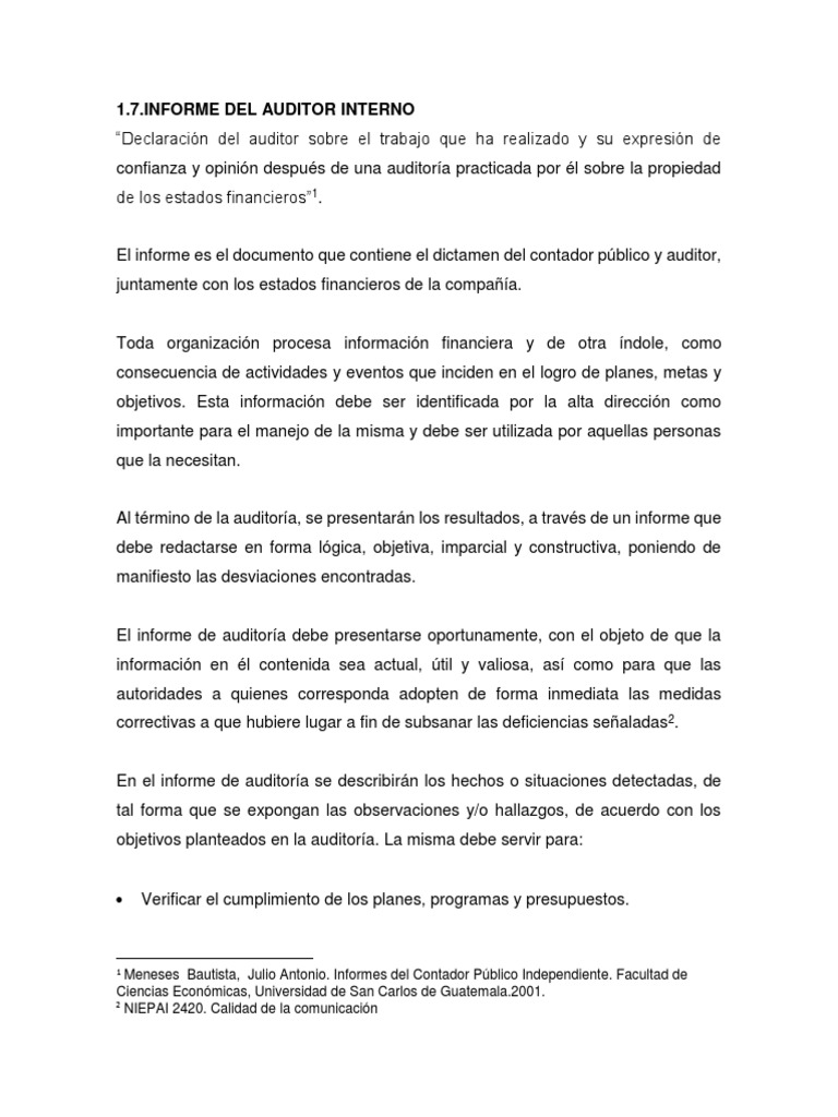 Informe Del Audditor Interno | PDF