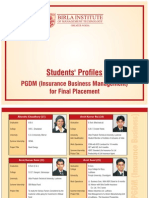 PGDM (Insurance Business Management) For Final Placement: Students' Profiles
