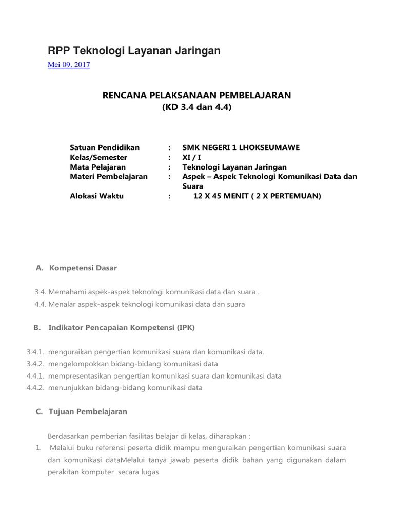 Rpp Teknologi Layanan Jaringan