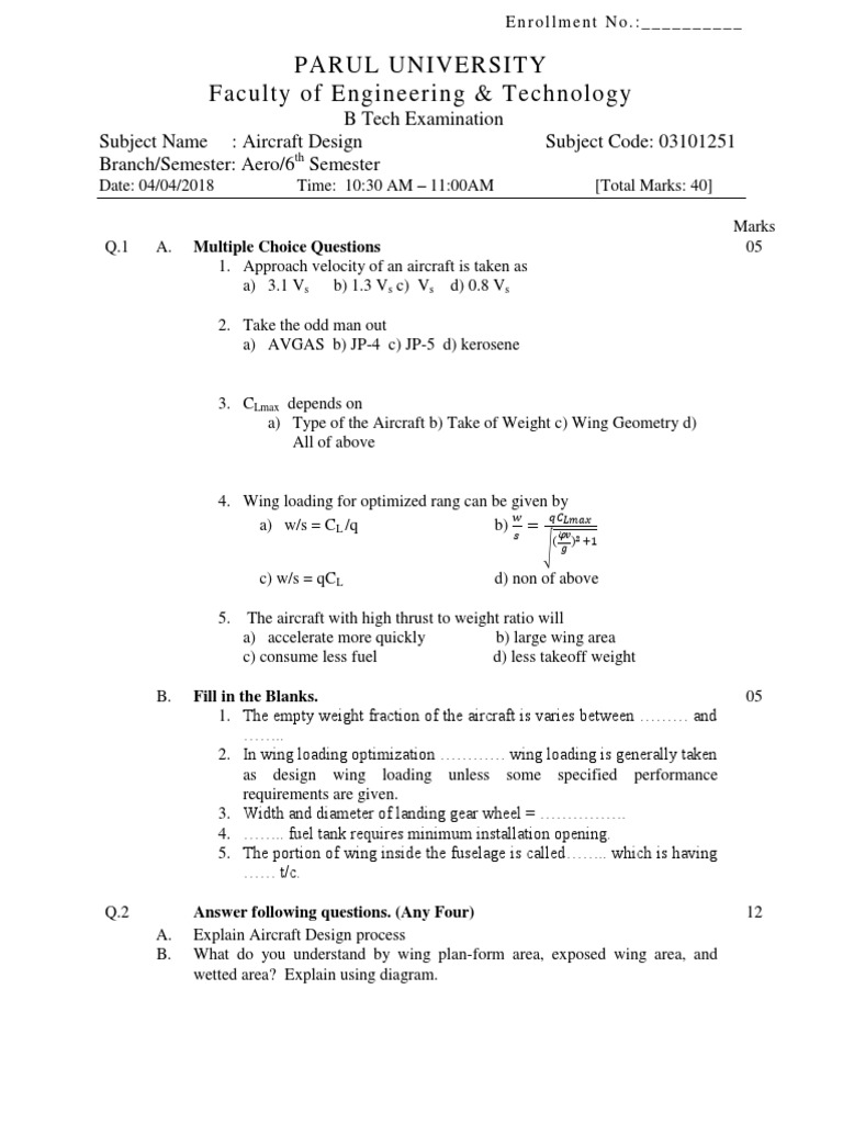 Aircraft Design Exam Questions | PDF | Aircraft | Flight