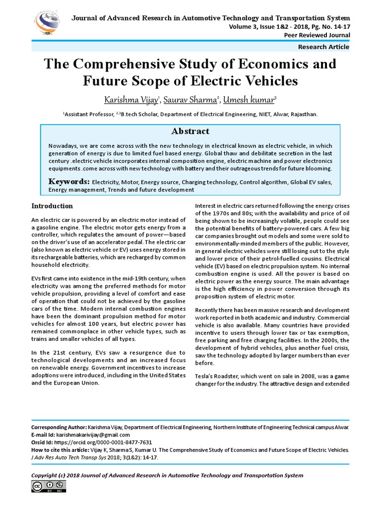 The Comprehensive Study of Economics and Future Scope of Electric ...