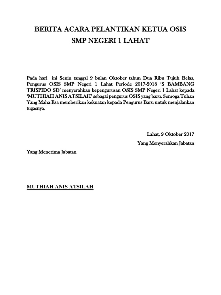 BERITA ACARA PELANTIKAN KETUA OSIS.docx