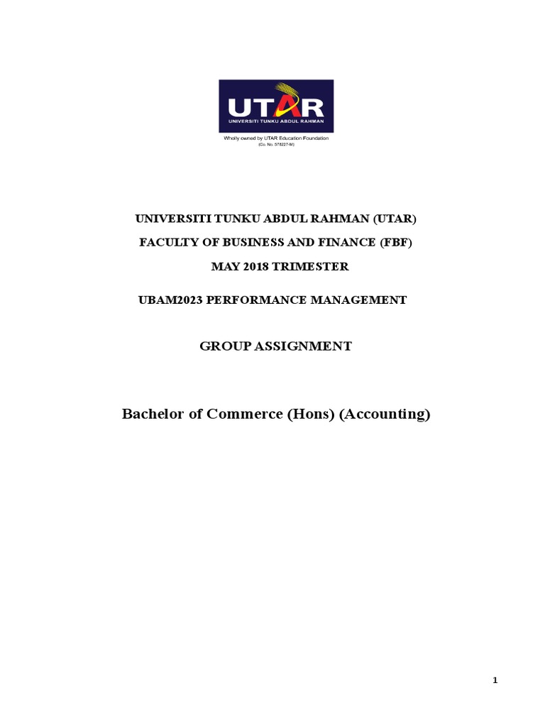 UTAR Performance Management Assignment | PDF | Historical Cost | Book Value