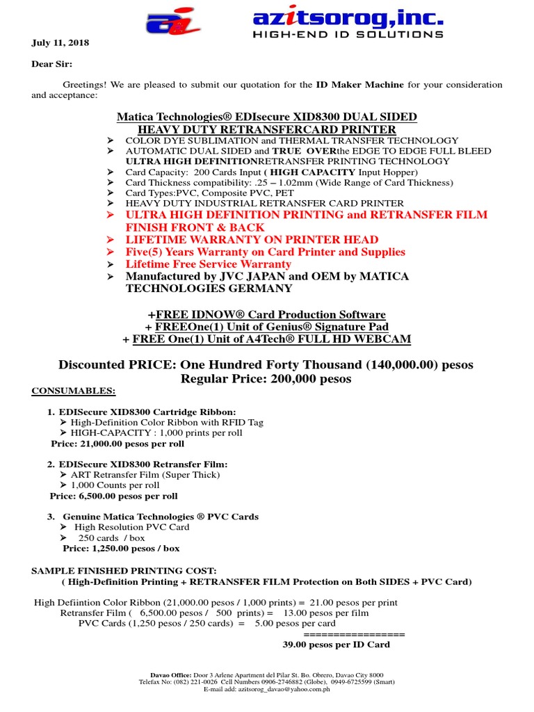 Ultra High Definition Printing and Retransfer Film Lifetime Warranty On