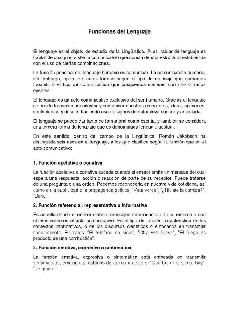 Funciones Del Lenguaje | PDF | Comunicación | Comunicación humana