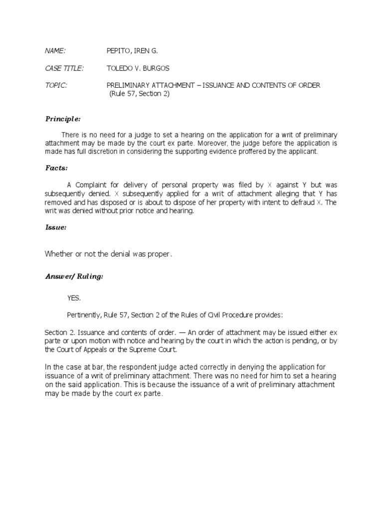 Preliminary Attachment Issuance Denial Upheld PDF