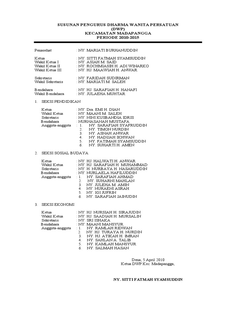 Susunan Pengurus Dharma Wanita Persatuan | PDF