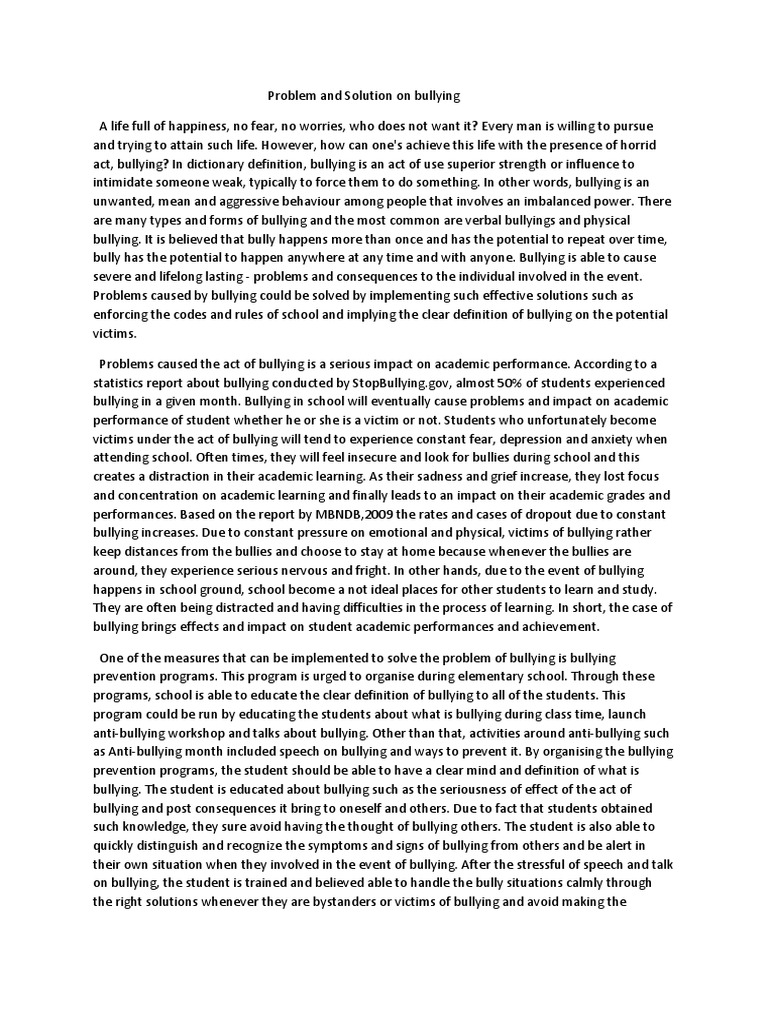 Solutions to School Bullying Issues | PDF | Bullying | Interpersonal ...