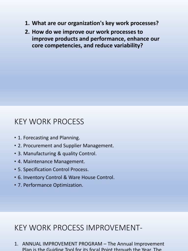 Key Work Process Improvement Strategies | PDF