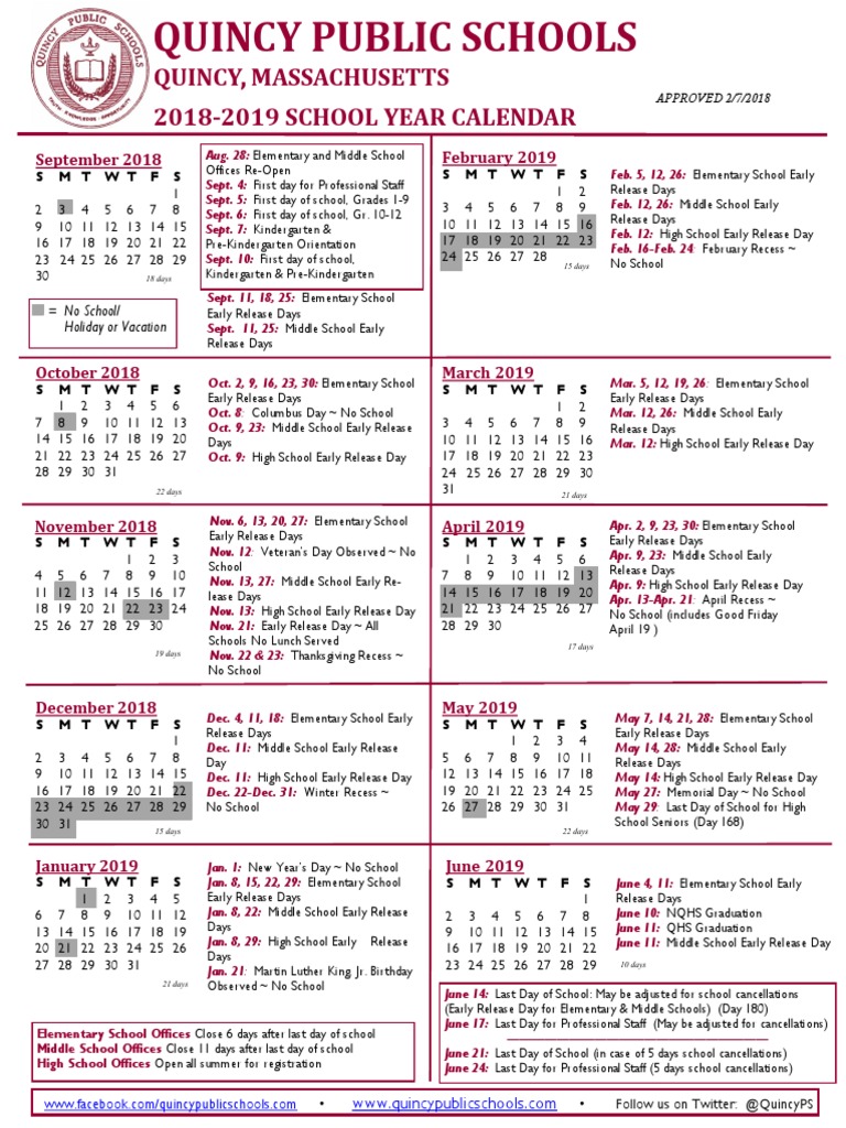 Quincy 2018-19 School Calendar | PDF | Observances | School Types