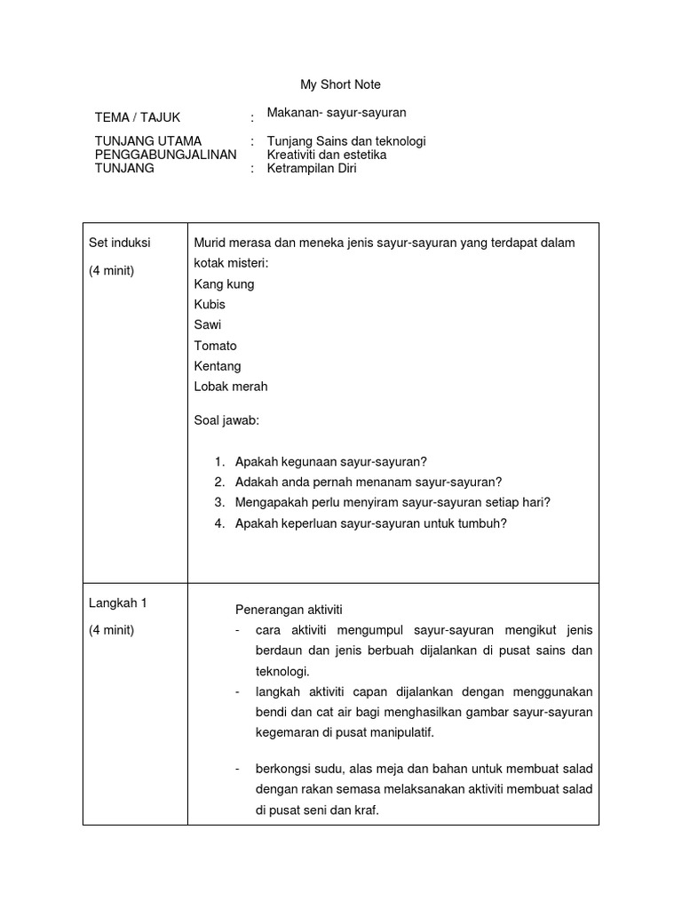 My Short Note Sayur Pdf
