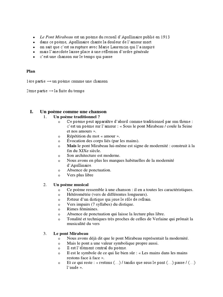 Le Pont Mirabeau Appolinaire Poesie