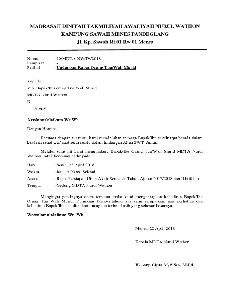 Surat Undangan Rapat Mdta