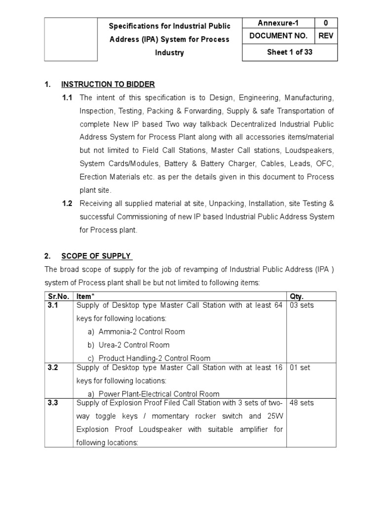 Specification For Industrial Public Address System PDF Loudspeaker Personal Computers