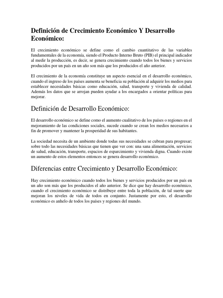 Definicion De Crecimiento Economico Y Desarrollo Economico