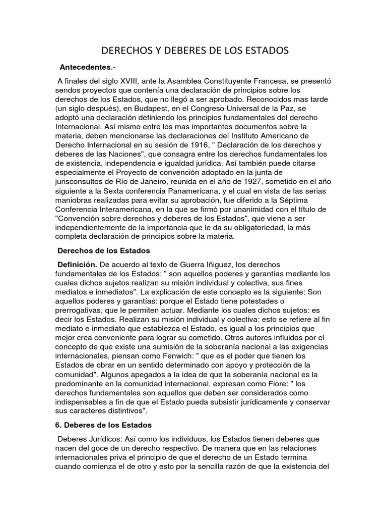 Derechos y Deberes de Los Estados | PDF | Estado (política ...