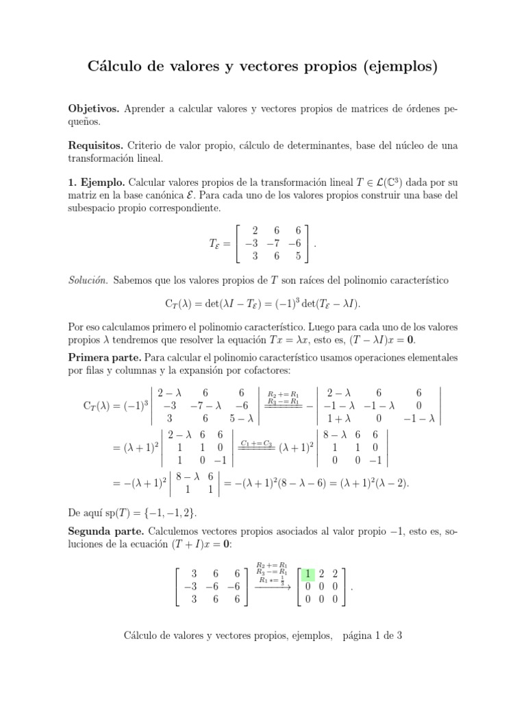 Cálculo de Valores y Vectores Propios | PDF | Valores propios y ...