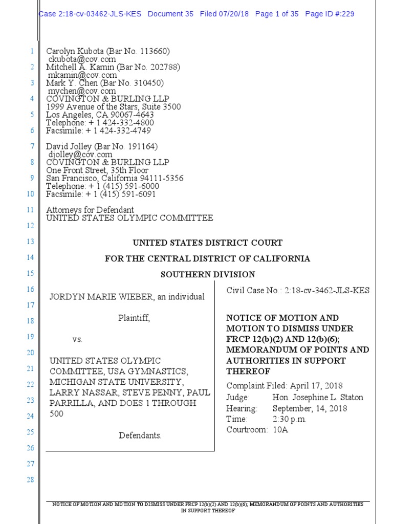 USOC Response To Lawsuit PDF Complaint Cause Of Action image