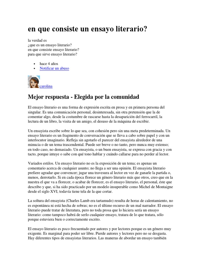 En Que Consiste Bel Ensayo Literario Ensayos