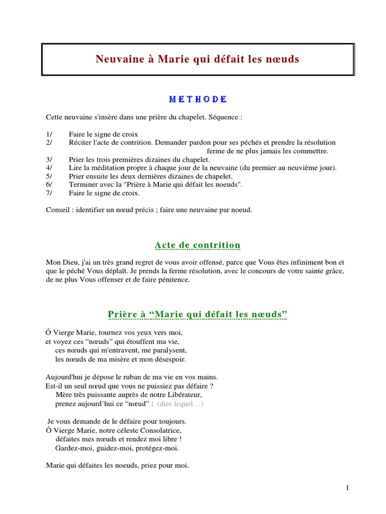 Neuvaine à Marie Qui Défait Les Nœuds 2020 Pdf Neuvaine A Marie Qui Defait Les Noeuds PDF | PDF | Marie, mère de Jésus |  Prière