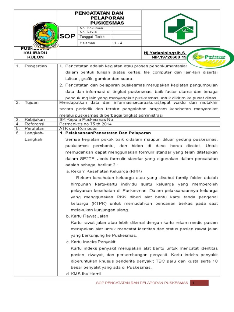 Edoc Site Sop Pencatatan Dan Pelaporan Puskesmas Pdf