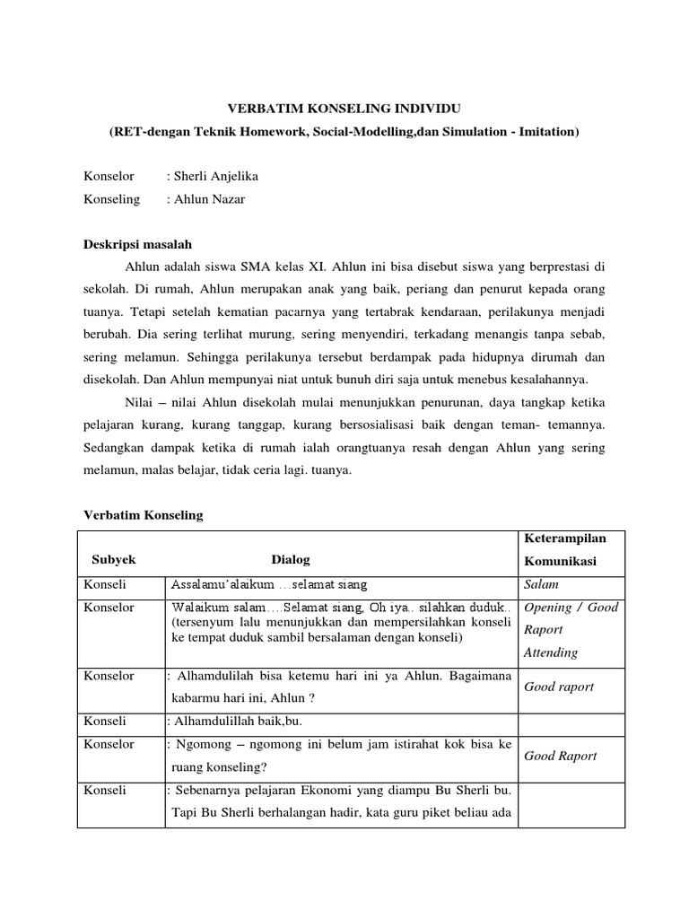 Contoh Verbatim Konseling Individual RET