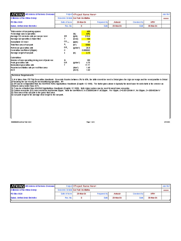 Car Park Ventilation Calculation | PDF | Ventilation (Architecture) | Hvac