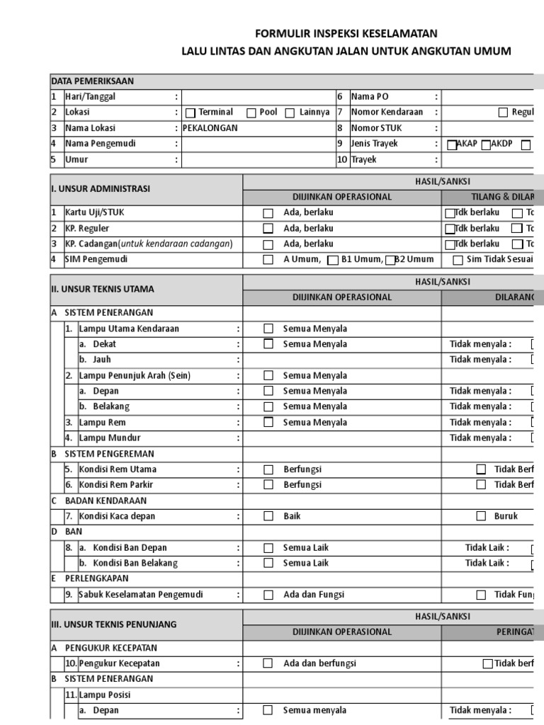 Formulir Ramp Check Kendaraan Umum | PDF