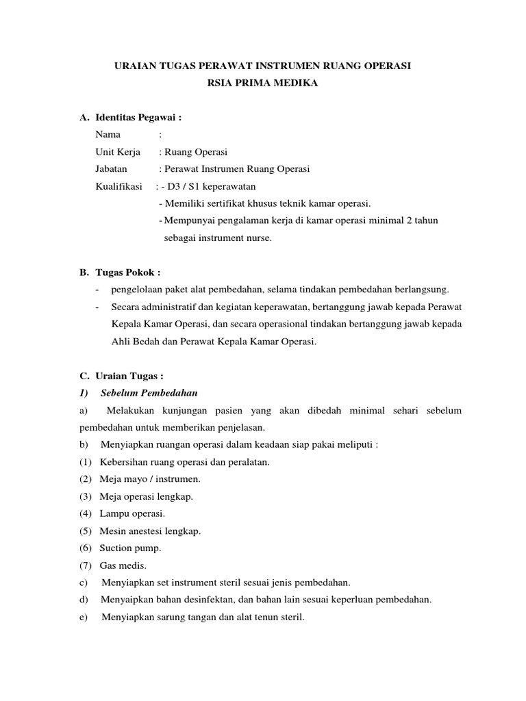 Tugas Perawat Instrumen Operasi | PDF | Sains & Matematika